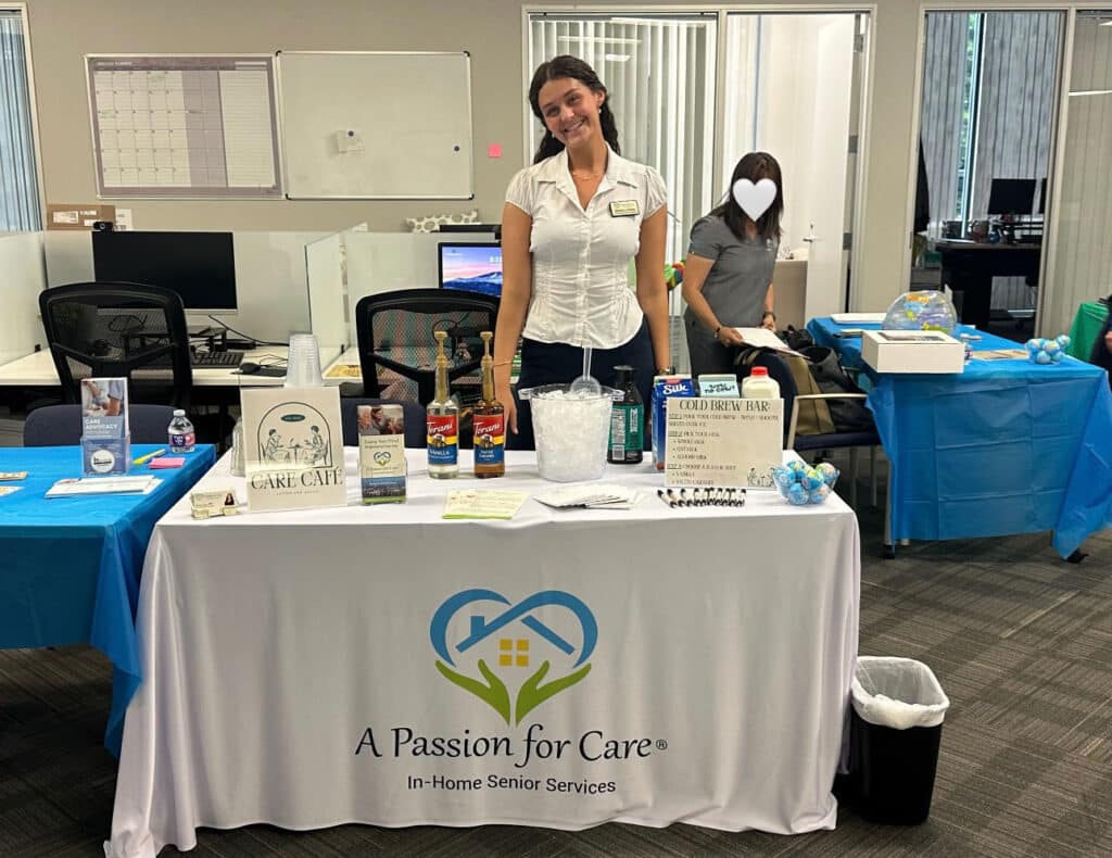 Serving coffee & connection at Mission Healthcare’s Skills Fair.